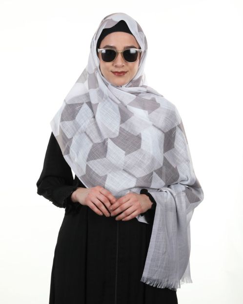 Amazing Honeycomb printed Grey and White soft Cotton Hijab