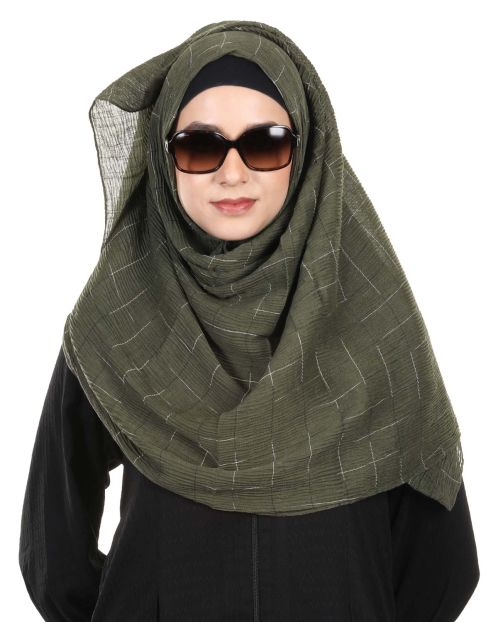Appealing Designer Crushed Viscose Olive Green Hijab