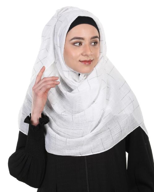 Appealing Designer Crushed Viscose White Hijab