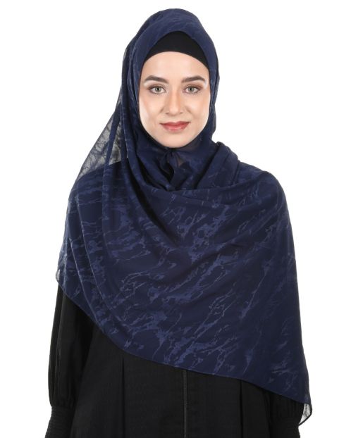 Abstract Design formal Navy Blue chiffon Hijab