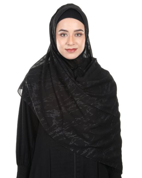 Abstract Design formal Black chiffon Hijab