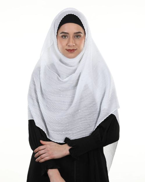 Ultra Soft Sequined diagonal White Pleated hijab