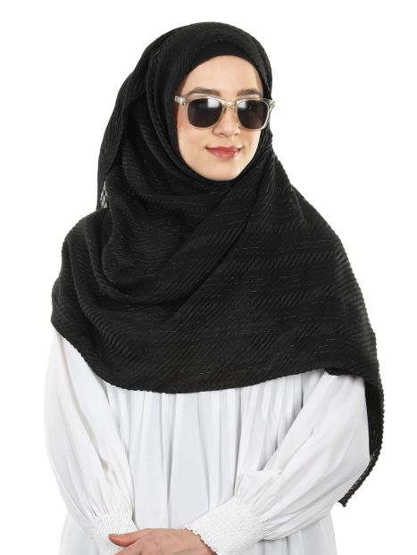 Ultra Soft Sequined diagonal Black Pleated hijab