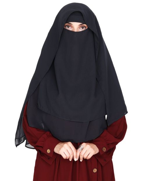 Black Georgette Khimar Style Face Veil Naqab
