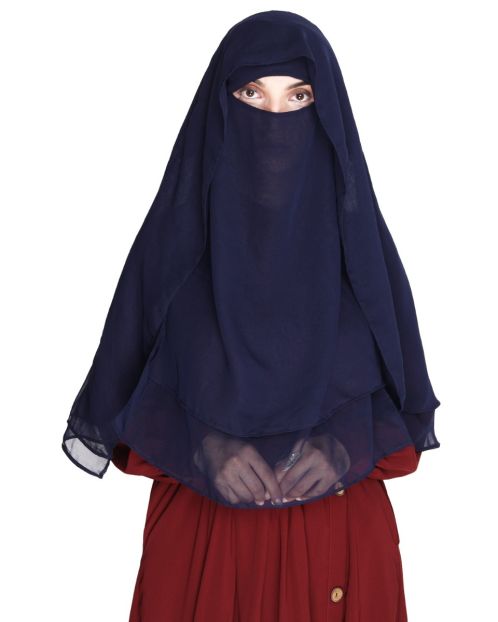 Blue Georgette Khimar Style Face Veil Naqab