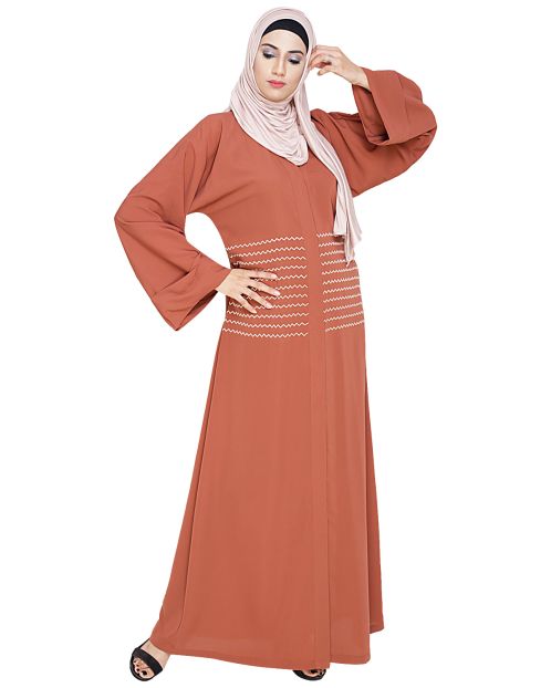 Jazzy Embroidered Brick Red Dubai Style Abaya