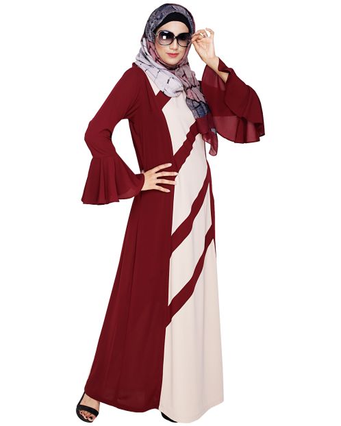 Flouncy Sleeve Wine Dubai style Abaya