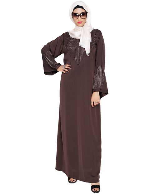 Ornate Dark Brown Dubai Style Abaya