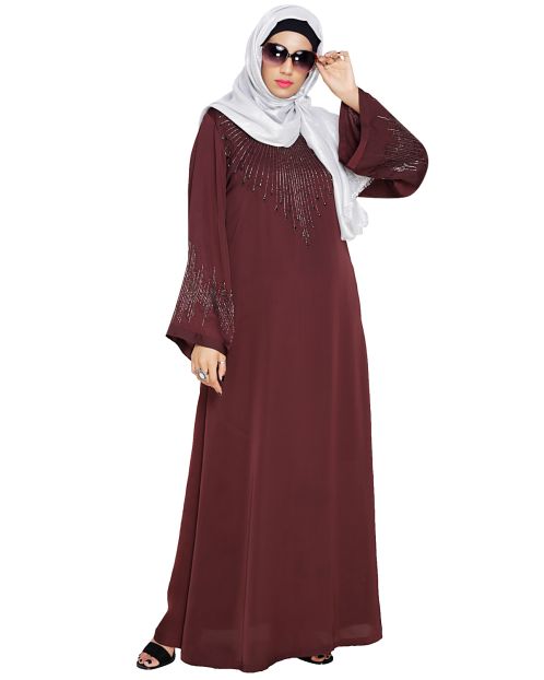 Ornate Deep Wine Dubai Style Abaya