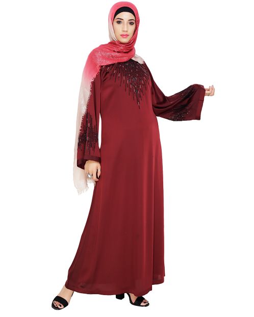 Ornate Wine Dubai Style Abaya