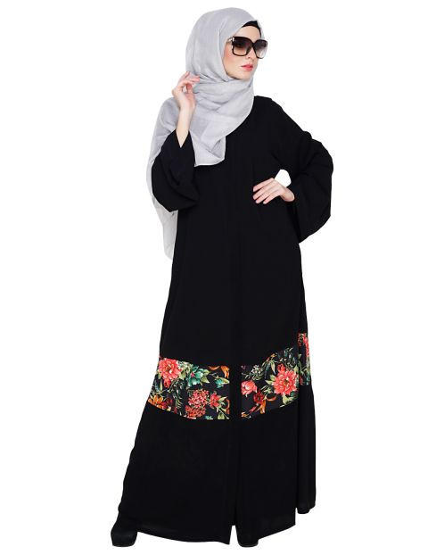 Elegant Black Printed Dubai Style Abaaya