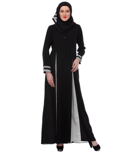 Slit panelled Black & Grey Abaya