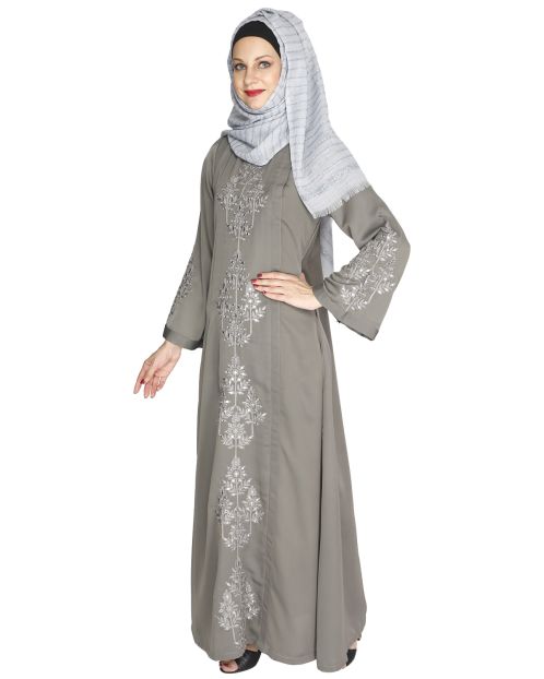 Prismatic Mirror Work Grey Abaya