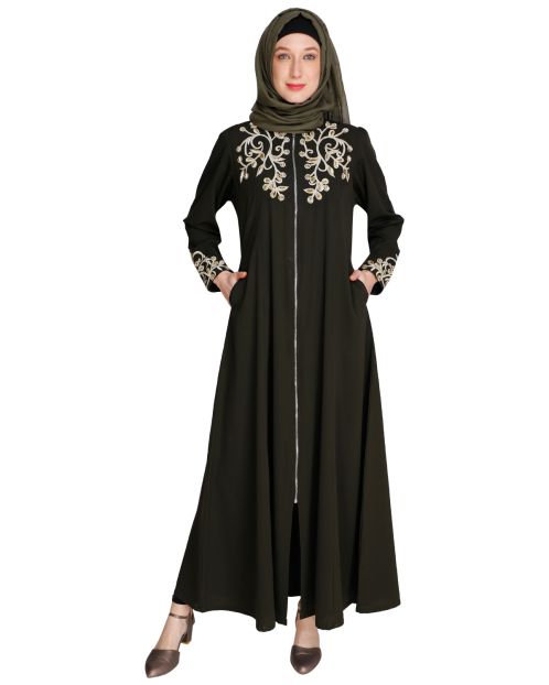 Feather Shot Dark Olive Abaya