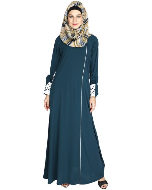 Bottle Green Lace & Bow Detailed Abaya