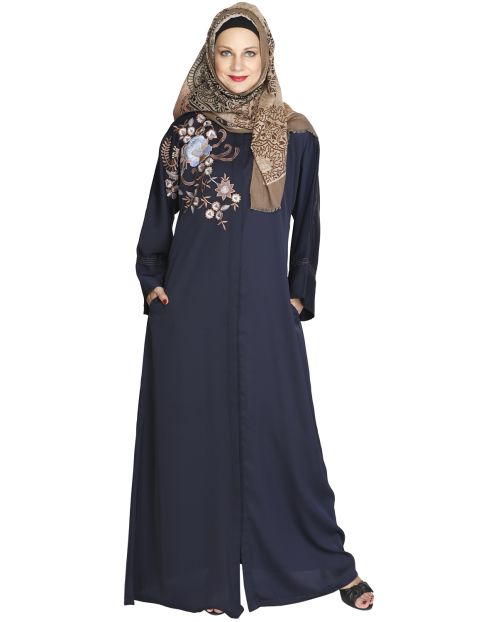 Daisy Drill Dark Blue Abaya