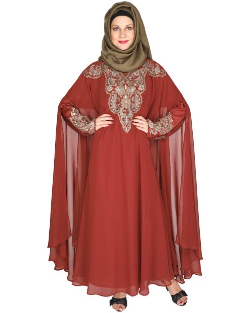 Luxury Brick Red Irani Kaftan