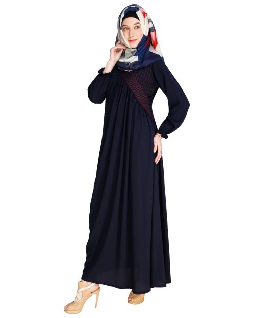 Gathered Blue Abaya