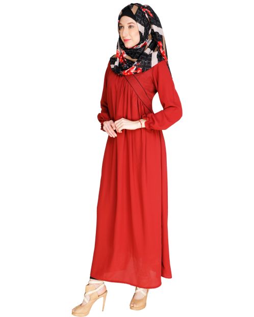 Gathered Maroon Abaya