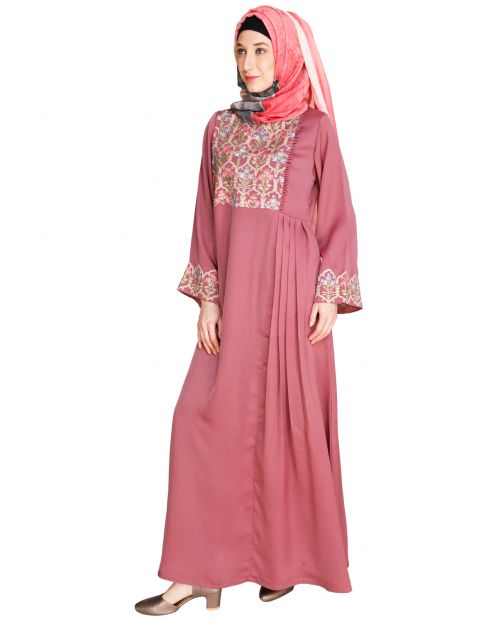 Majorelle Floral Onion Pink Pleated Abaya