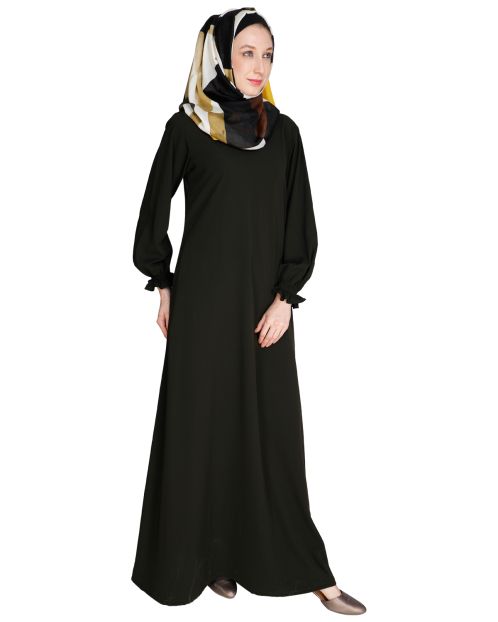 Gathered Sleeves Olive Abaya