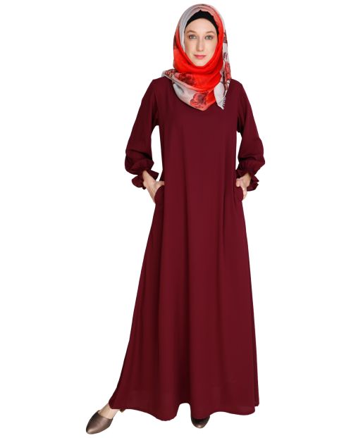 Gathered Sleeves Purple Abaya