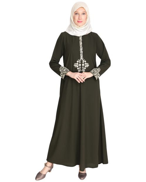 Persian Embroidered Olive Green Abaya