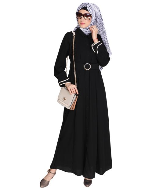 Shirt Style Black Maxi Dress