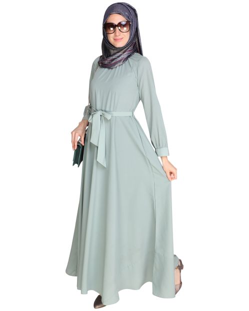 Gathered Neck Green Maxi Dress