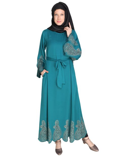 Block printed Teal green Abaya