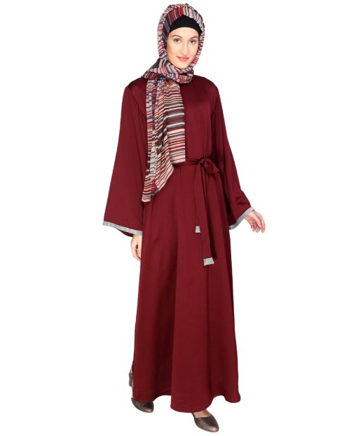 Shimmer Trimmed Wine Dubai Style Abaya