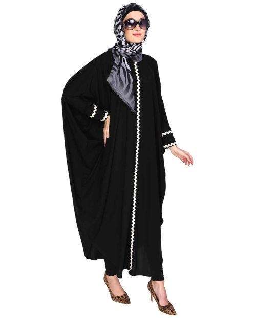 Lace Trim Black Kaftan