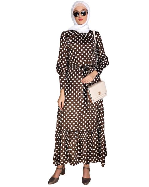 Polka Dots Brown Maxi Dress