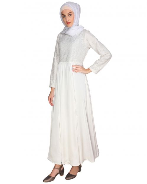 Lace Yoke White Maxi Dress