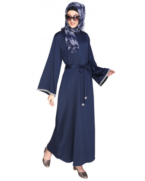 Shimmer Trimed Blue Dubai Style Abaya