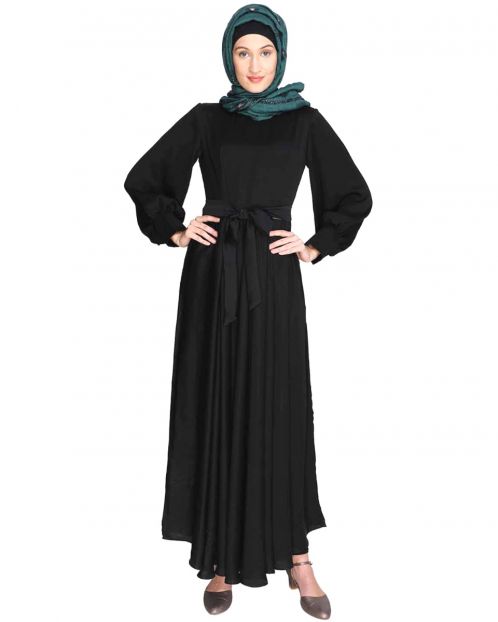 Flared Black Printed Maxi Dress