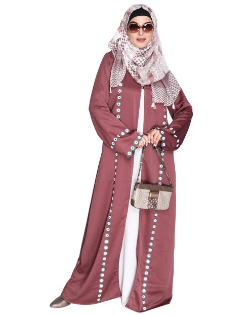 Light Purple Jacket Style Abaya with Exquisite Mirror Work