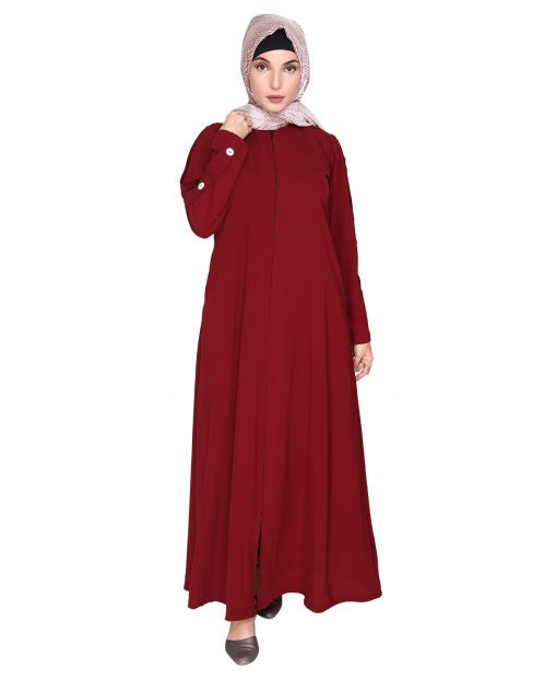 Delightful and Simple Maroon Abaya with Designer Sleeves