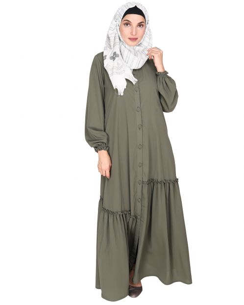 Chic Dead Mint Spiral Abaya with Frills