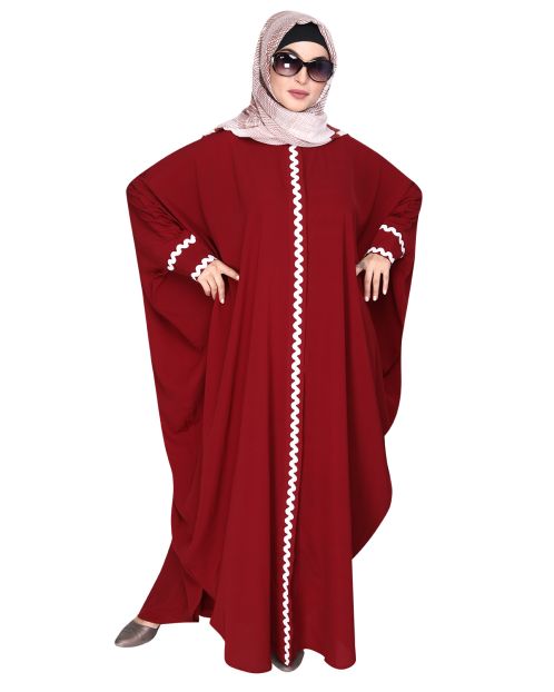 Lace Trim Maroon Kaftan