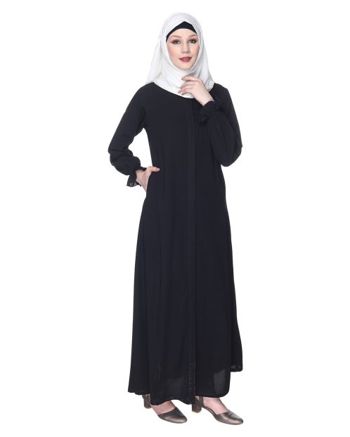 Classic Plain Black Abaya With Elastic Cuffs