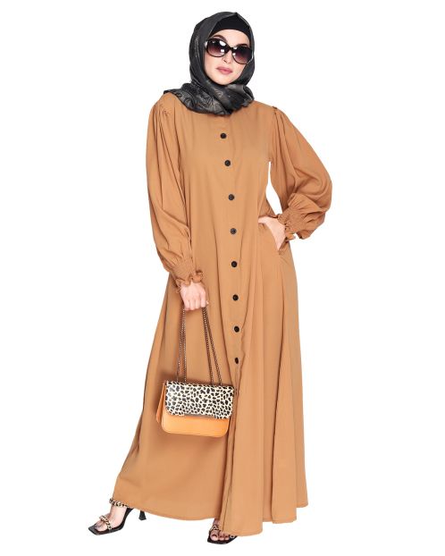 Voguish Dark Beige Front Open Abaya