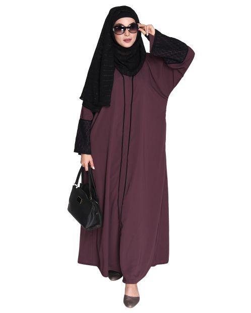 Elegant Crochet Lace Imperial Purple Dubai Style Abaya