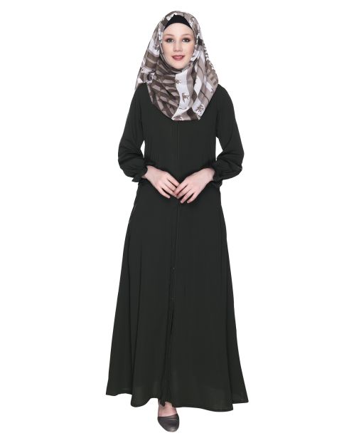 Classic Plain Olive Abaya With Elastic Cuffs