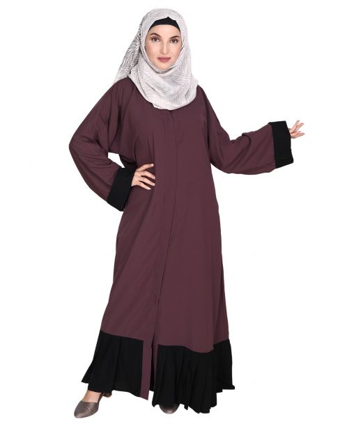 Imperial Purple and Black Pleated Bliss Dubai Style Abaya