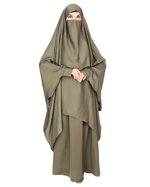 Luxurious Designer Dead Mint Khimar and Skirt Jilbab Set
