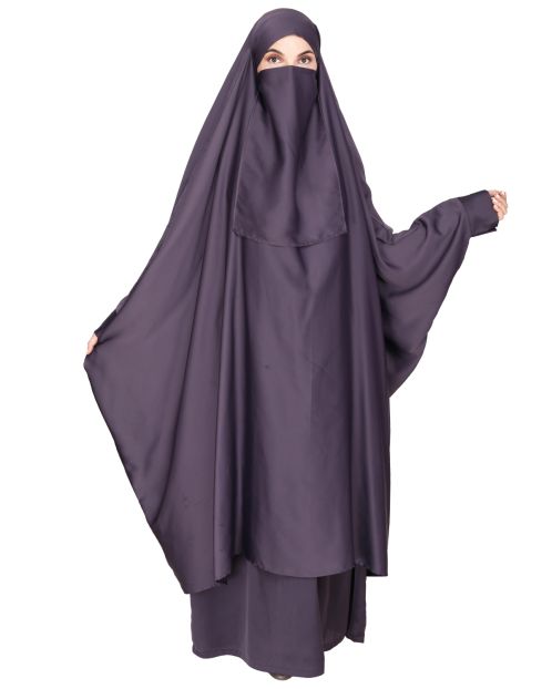 Gleaming Imperial Purple Khimar and Skirt Jilbab Set