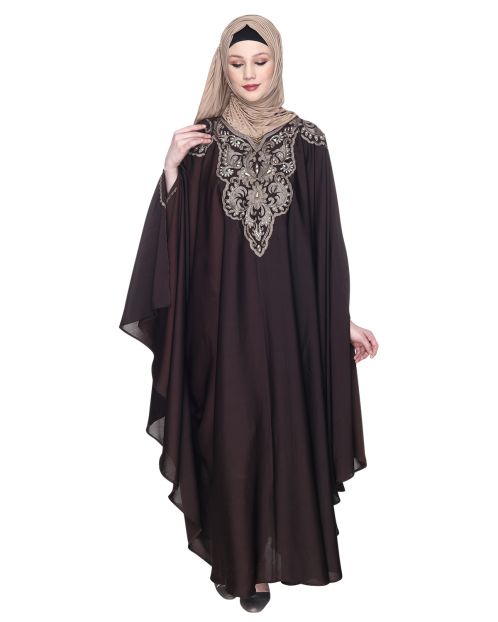 Extravagant Single Layered Dark Brown Luxury Kaftan