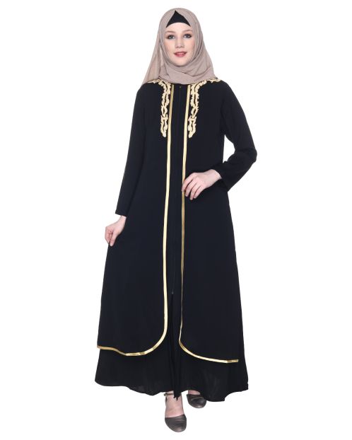 Black Regal Abaya With Gold Embroidery