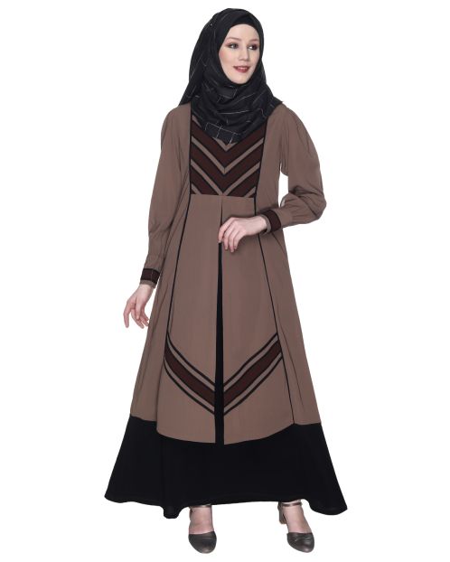 Brown Spohisticated Panelled Jacket Style Abaya